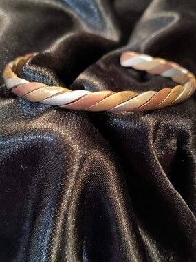Handcrafted Unisex Mixed Metals Tri-Colored Braided Cuff Bracelet